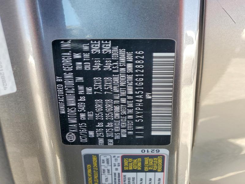 53342386 :رقم المزاد ، 5XYPH4A51GG128826 vin ، 2016 Kia Sorento مزاد بيع