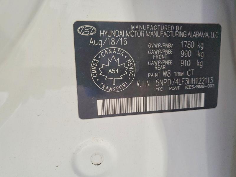 Продаж на аукціоні авто 2017 Hyundai Elantra, vin: 5NPD74LF3HH122113, номер лоту: 53508986