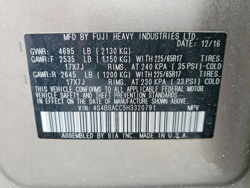 Продаж на аукціоні авто 2017 Subaru Outback, vin: 4S4BSACC5H3320791, номер лоту: 52189866