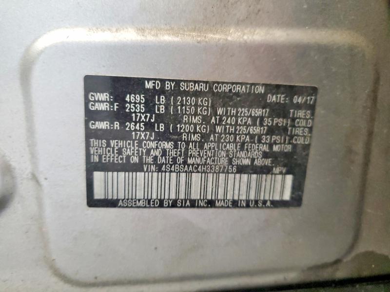Продаж на аукціоні авто 2017 Subaru Outback, vin: 4S4BSAAC4H3387756, номер лоту: 55628186