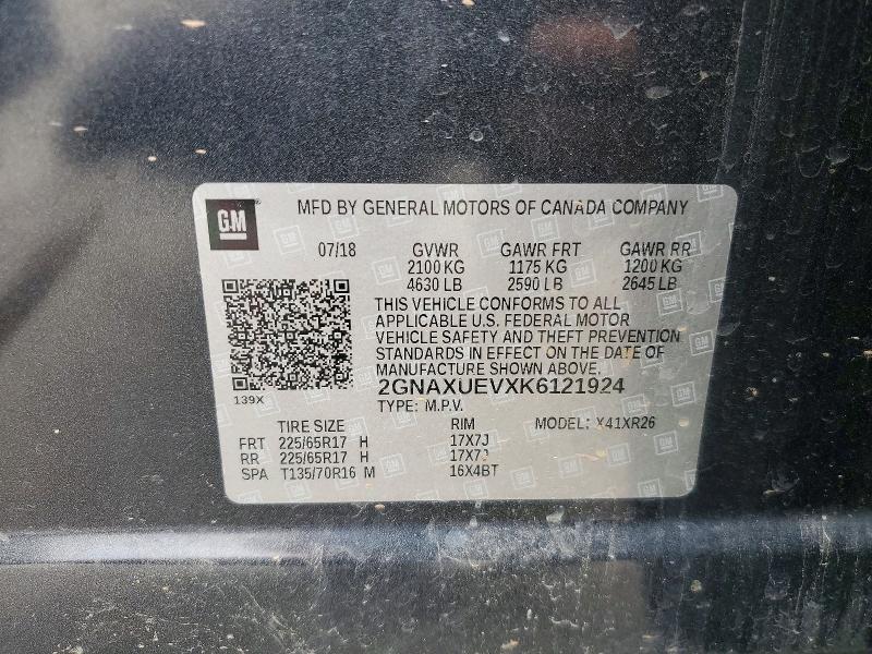 Auction sale of the 2019 Chevrolet Equinox, vin: 2GNAXUEVXK6121924, lot number: 51040666