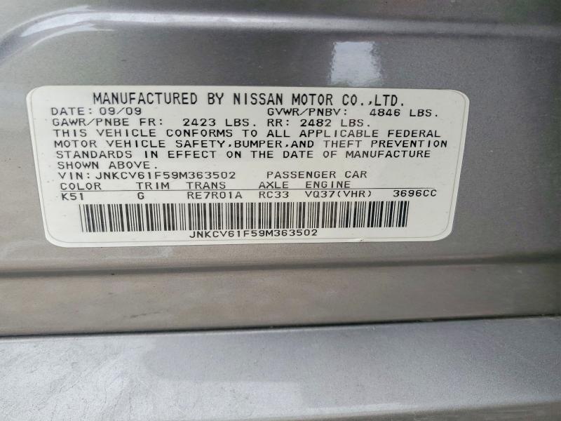 52705166 :رقم المزاد ، JNKCV61F59M363502 vin ، 2009 Infiniti G37 Sedan مزاد بيع