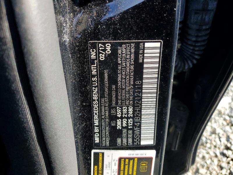 Aukcja sprzedaży 2017 Mercedes-benz C, vin: 55SWF4JB2HU212118, numer aukcji: 53054266