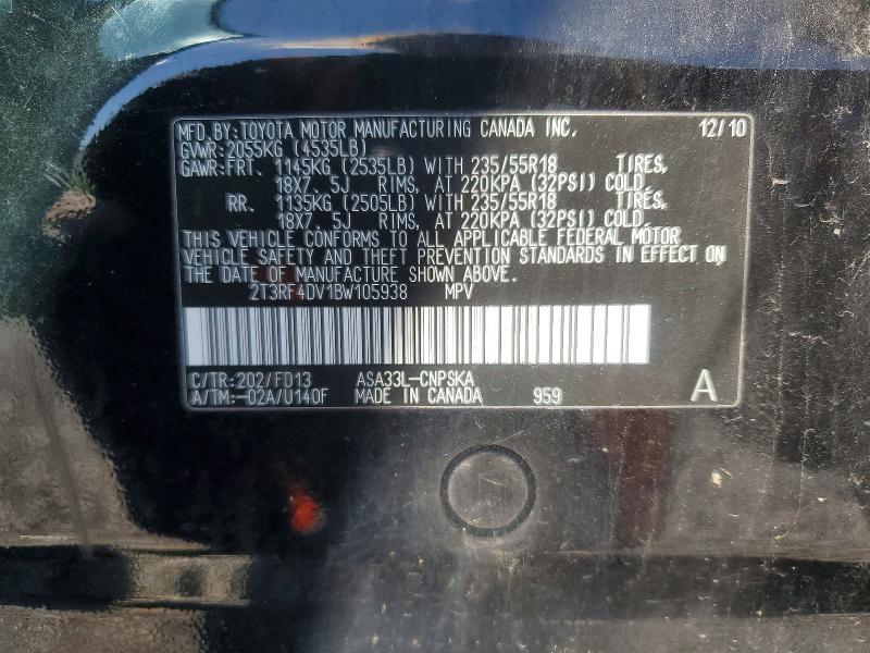 Aukcja sprzedaży 2011 Toyota Rav4, vin: 2T3RF4DV1BW105938, numer aukcji: 53719416