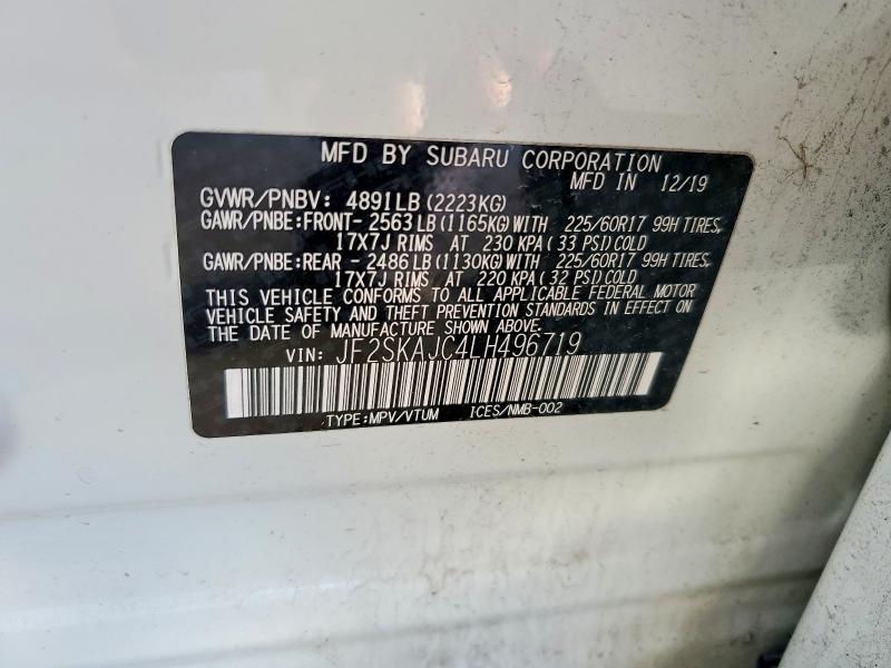 Aukcja sprzedaży 2020 Subaru Forester, vin: JF2SKAJC4LH496719, numer aukcji: 52159576