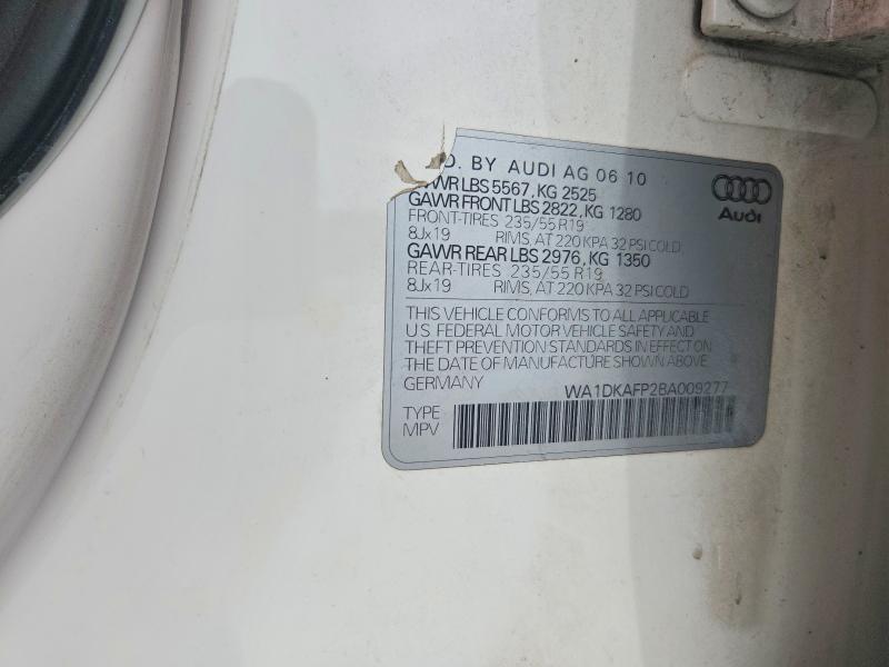 52594296 :رقم المزاد ، WA1DKAFP2BA009277 vin ، 2011 Audi Q5 مزاد بيع