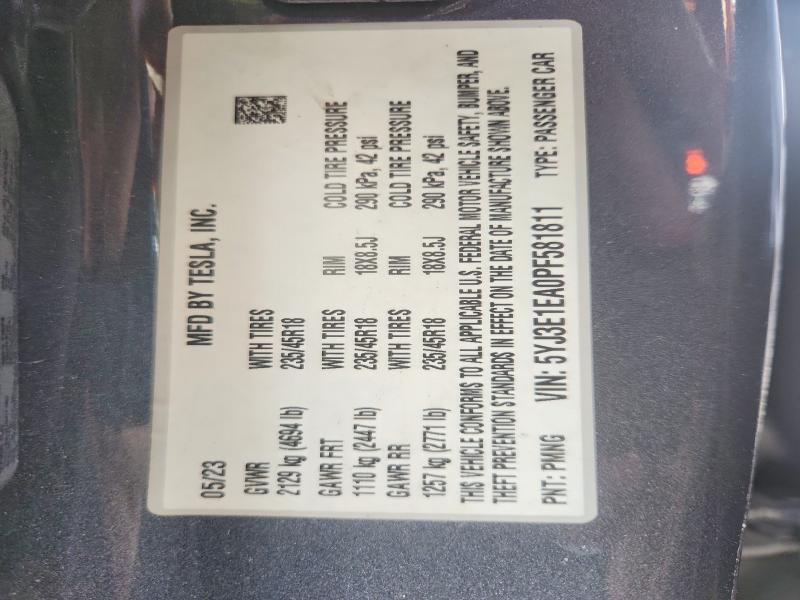 52036686 :رقم المزاد ، 5YJ3E1EA0PF581811 vin ، 2023 Tesla Model 3 مزاد بيع