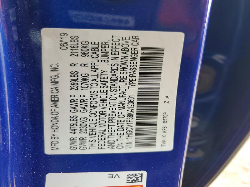 Продажа на аукционе авто 2019 Honda Accord, vin: 1HGCV1F38KA123601, номер лота: 52871226
