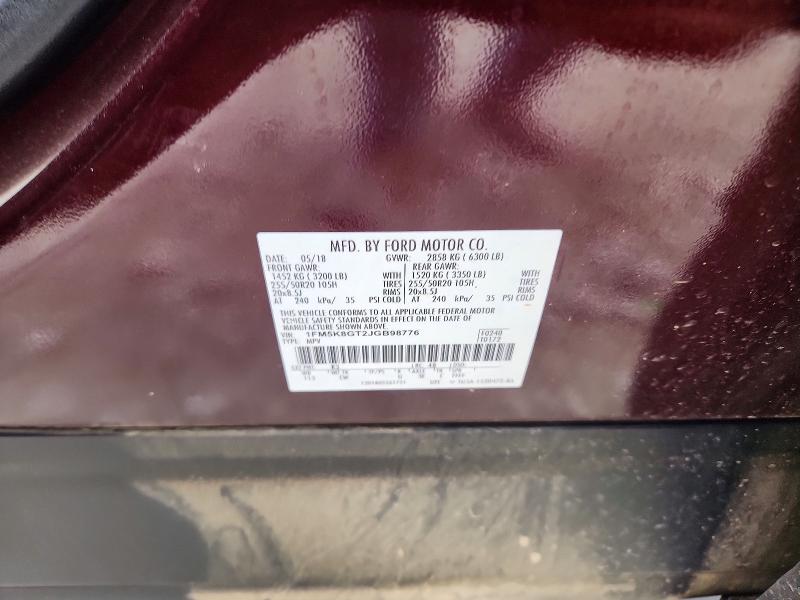 Aukcja sprzedaży 2018 Ford Explorer, vin: 1FM5K8GT2JGB98776, numer aukcji: 52528276