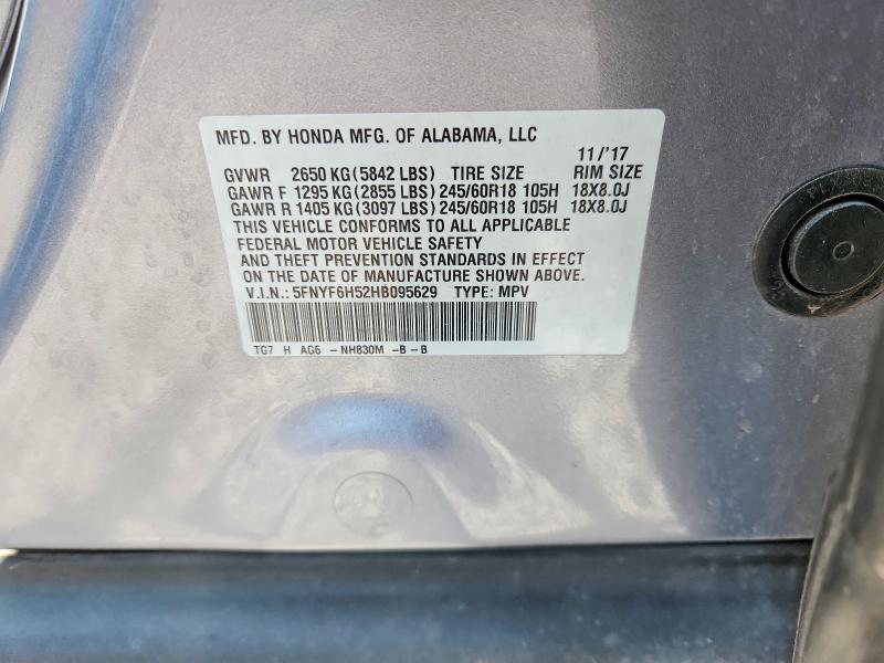 Aukcja sprzedaży 2017 Honda Pilot, vin: 5FNYF6H52HB095629, numer aukcji: 52409676