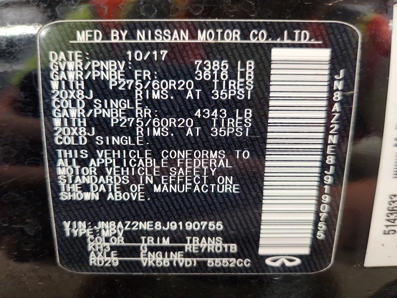 Aukcja sprzedaży 2018 Infiniti Qx80, vin: JN8AZ2NE8J9190755, numer aukcji: 53881846