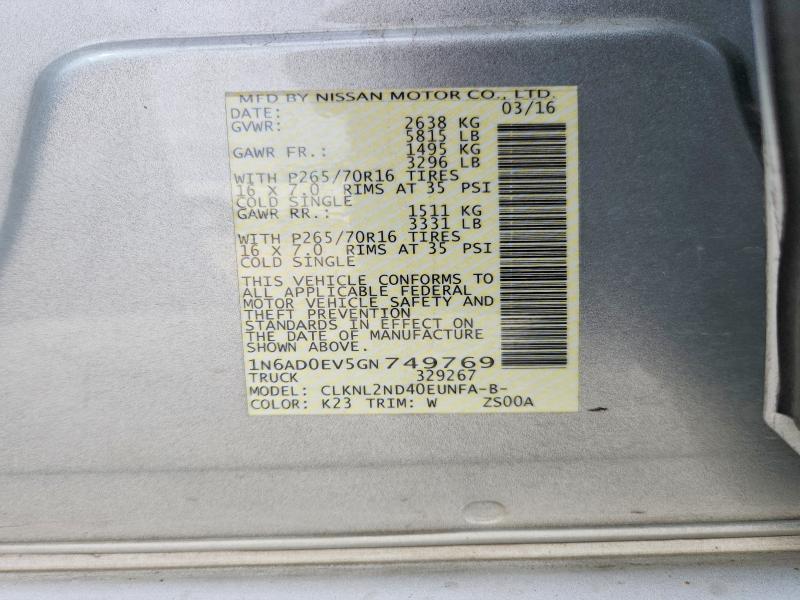 54069746 :رقم المزاد ، 1N6AD0EV5GN749769 vin ، 2016 Nissan Frontier مزاد بيع