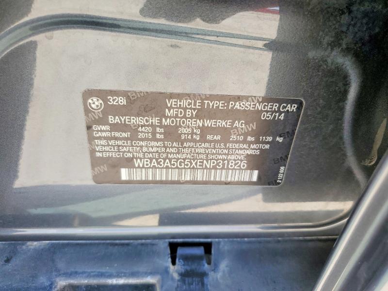 53844536 :رقم المزاد ، WBA3A5G5XENP31826 vin ، 2014 Bmw 328 مزاد بيع