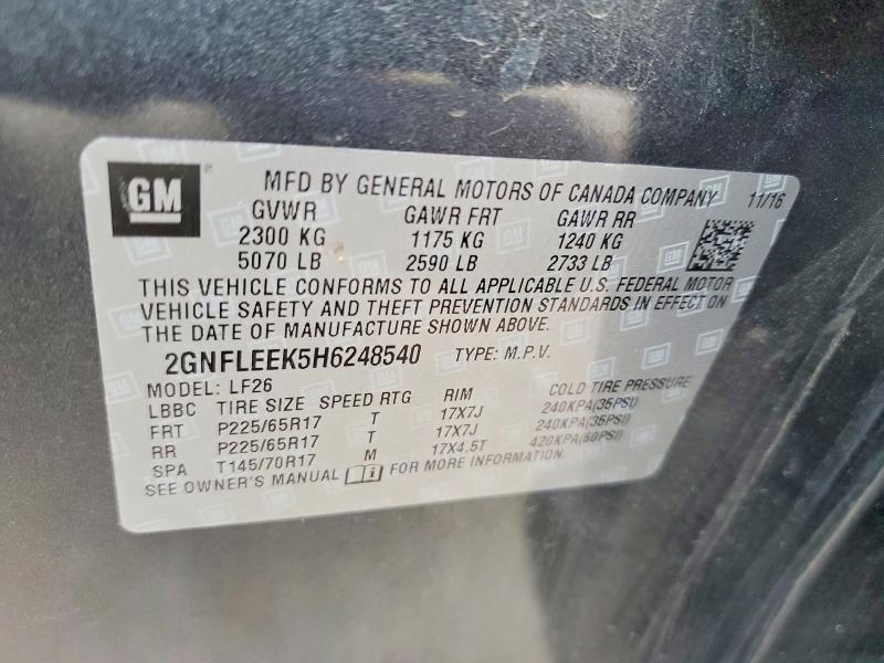 Aukcja sprzedaży 2017 Chevrolet Equinox, vin: 2GNFLEEK5H6248540, numer aukcji: 54870036