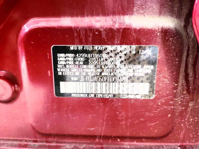 2015 Subaru Impreza მანქანა იყიდება აუქციონზე, vin: JF1GJAC60FH007483, აუქციონის ნომერი: 52613046