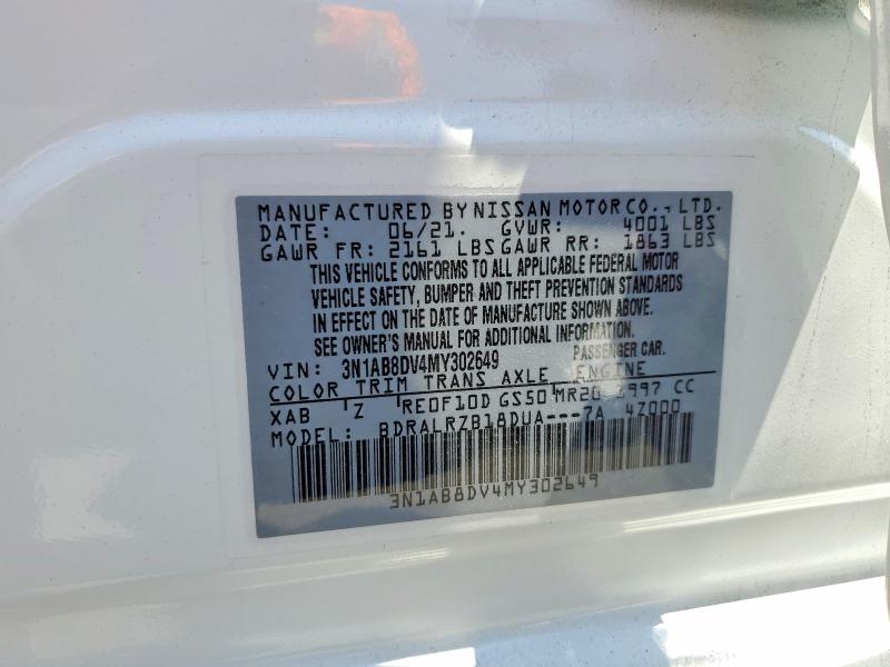 53168016 :رقم المزاد ، 3N1AB8DV4MY302649 vin ، 2021 Nissan Sentra مزاد بيع