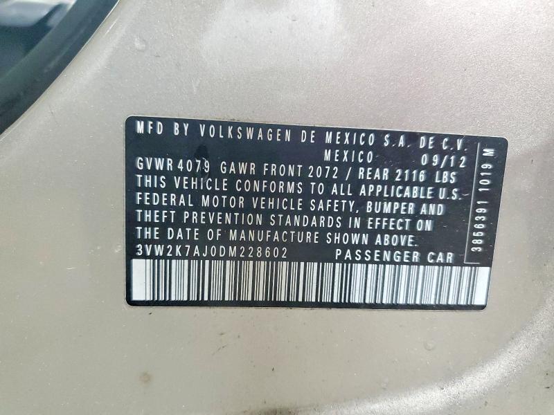 Продаж на аукціоні авто 2013 Volkswagen Jetta, vin: 3VW2K7AJ0DM228602, номер лоту: 52520866