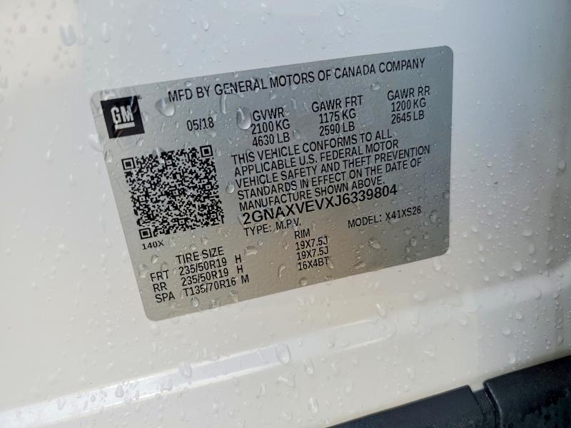 2018 Chevrolet Equinox მანქანა იყიდება აუქციონზე, vin: 2GNAXVEVXJ6339804, აუქციონის ნომერი: 51374886