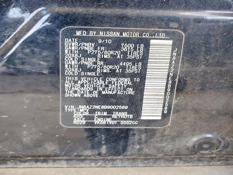 54829706 :رقم المزاد ، JN8AZ2NE8B9002589 vin ، 2011 Infiniti Qx56 مزاد بيع
