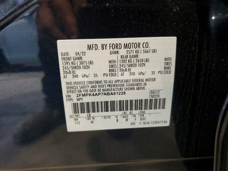 Продаж на аукціоні авто 2022 Ford Edge, vin: 2FMPK4AP7NBA61228, номер лоту: 54122806