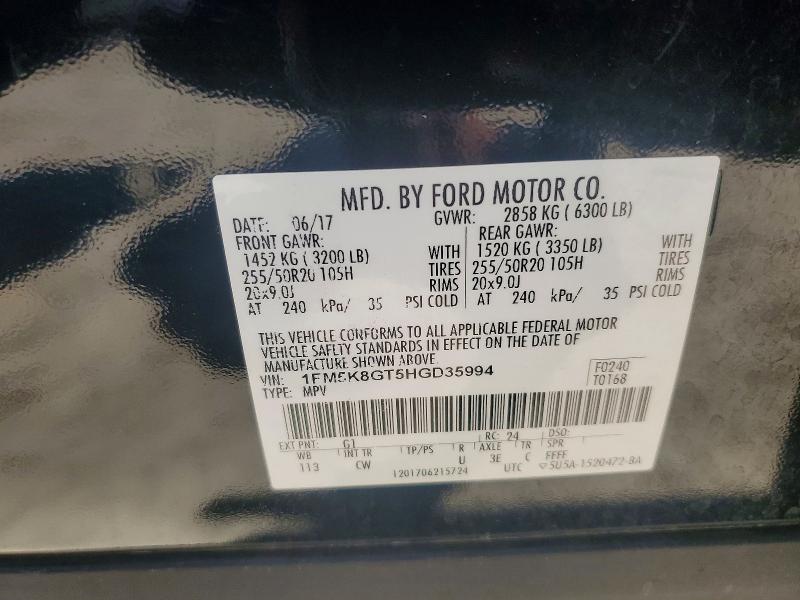 Aukcja sprzedaży 2017 Ford Explorer, vin: 1FM5K8GT5HGD35994, numer aukcji: 51699086