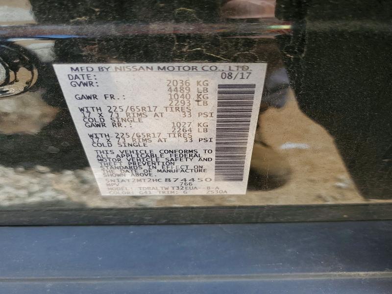 53925216 :رقم المزاد ، 5N1AT2MT2HC874450 vin ، 2017 Nissan Rogue مزاد بيع