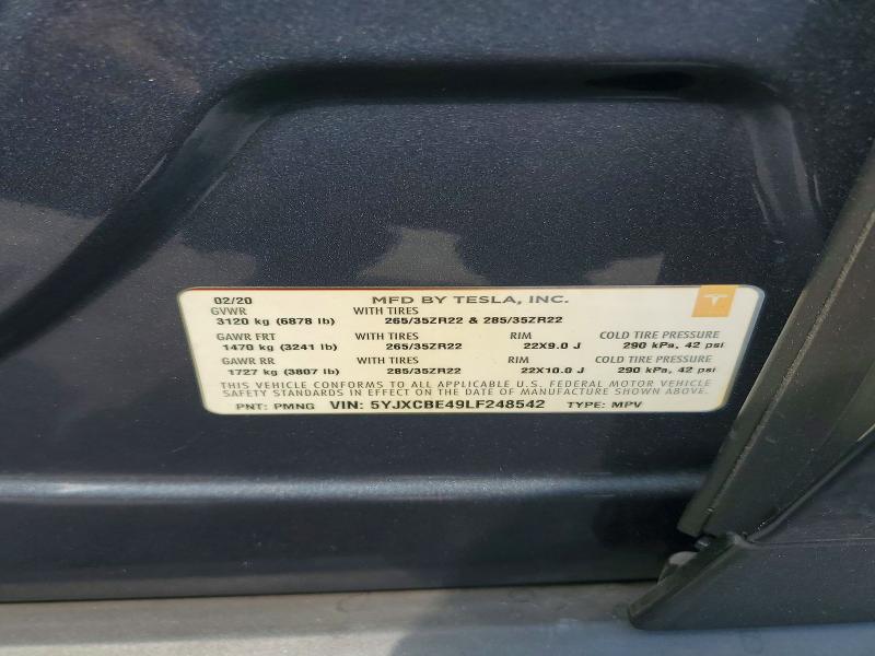 Продаж на аукціоні авто 2020 Tesla Model X, vin: 5YJXCBE49LF248542, номер лоту: 52303186