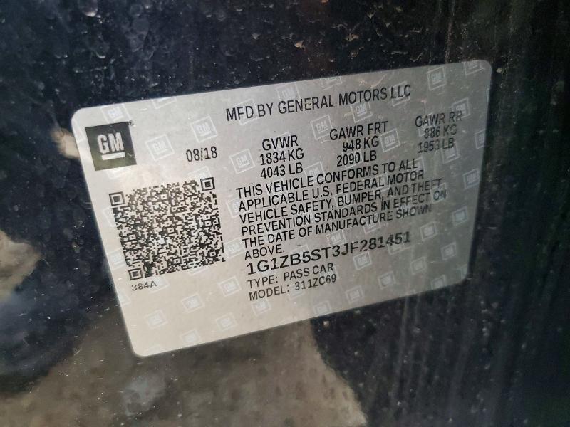 53851696 :رقم المزاد ، 1G1ZB5ST3JF281451 vin ، 2018 Chevrolet Malibu مزاد بيع