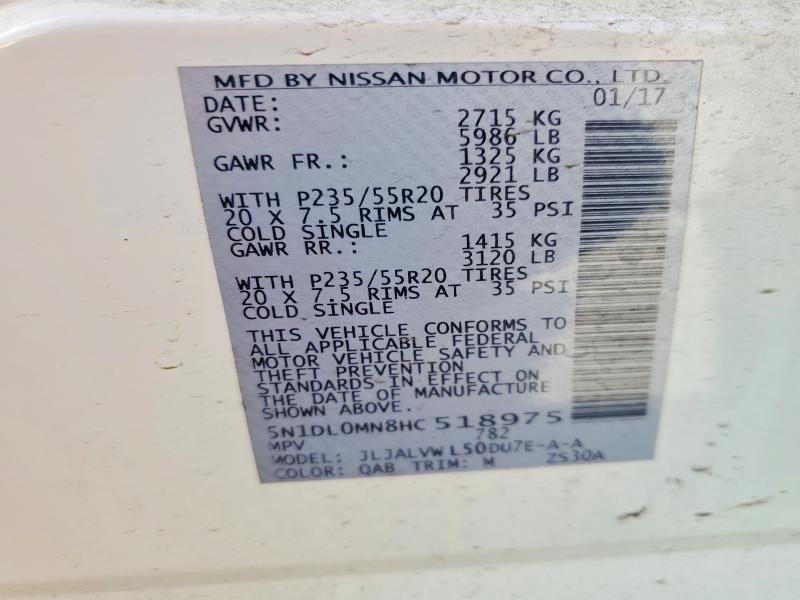 52402726 :رقم المزاد ، 5N1DL0MN8HC518975 vin ، 2017 Infiniti Qx60 مزاد بيع