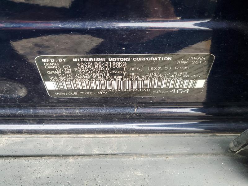 53279396 :رقم المزاد ، JA4AZ3A34HZ051281 vin ، 2017 Mitsubishi Outlander مزاد بيع