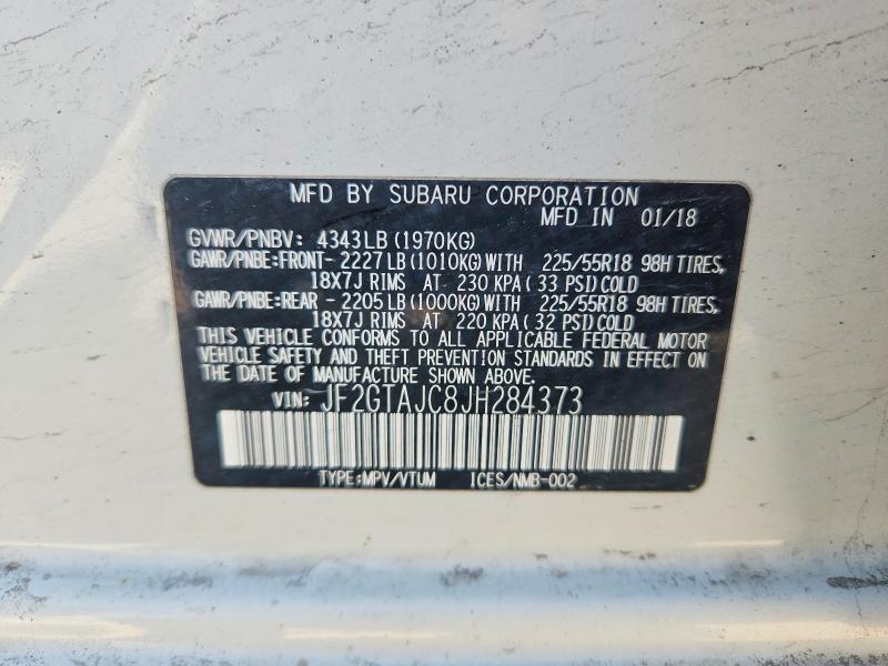 53355826 :رقم المزاد ، JF2GTAJC8JH284373 vin ، 2018 Subaru Crosstrek مزاد بيع