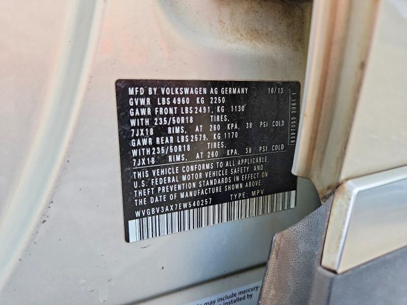 Aukcja sprzedaży 2014 Volkswagen Tiguan, vin: WVGBV3AX7EW540257, numer aukcji: 52995906
