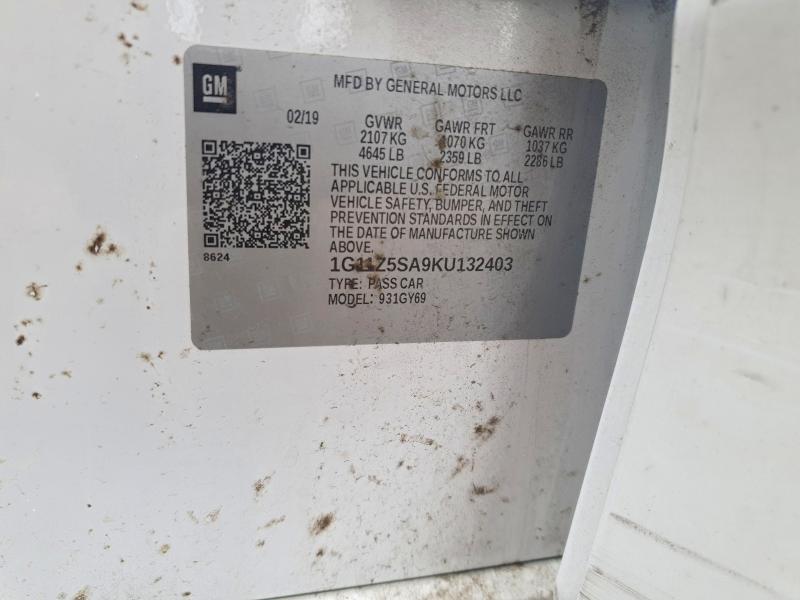 55188406 :رقم المزاد ، 1G11Z5SA9KU132403 vin ، 2019 Chevrolet Impala مزاد بيع
