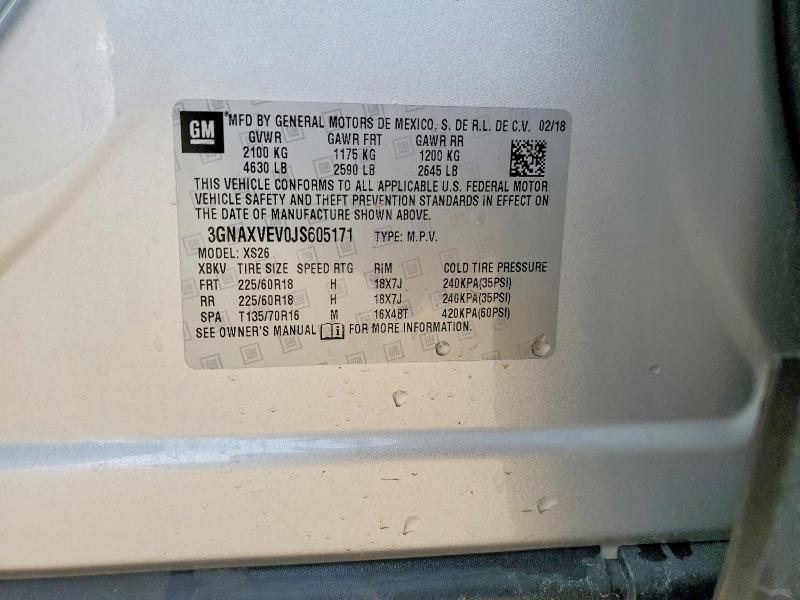 2018 Chevrolet Equinox მანქანა იყიდება აუქციონზე, vin: 3GNAXVEV0JS605171, აუქციონის ნომერი: 52207646