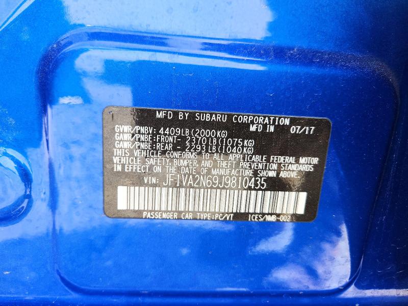 2018 Subaru Wrx მანქანა იყიდება აუქციონზე, vin: JF1VA2N69J9810435, აუქციონის ნომერი: 54983086
