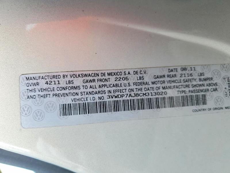 53760106 :رقم المزاد ، 3VWDP7AJ8CM313020 vin ، 2012 Volkswagen Jetta مزاد بيع