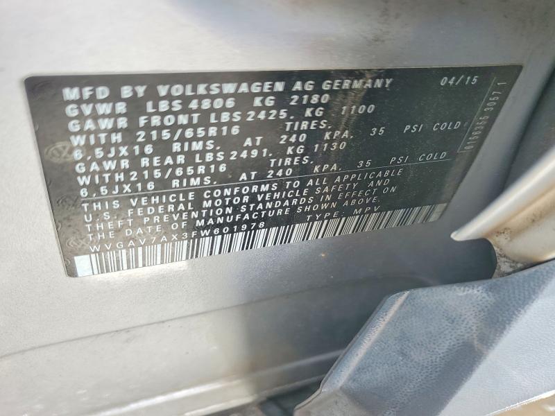 Aukcja sprzedaży 2015 Volkswagen Tiguan, vin: WVGAV7AX3FW601978, numer aukcji: 53783176