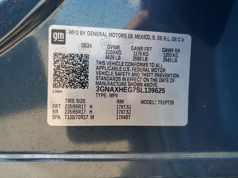 54892536 :رقم المزاد ، 3GNAXHEG7SL139625 vin ، 2025 Chevrolet Equinox مزاد بيع