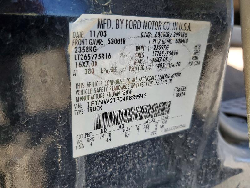 Продаж на аукціоні авто 2004 Ford F250, vin: 1FTNW21P04EB29943, номер лоту: 51435486