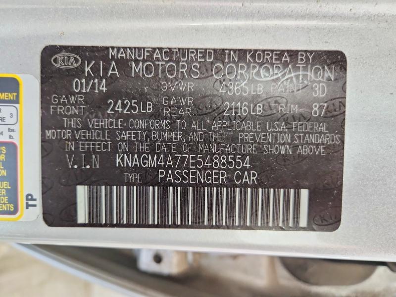 2014 Kia Optima მანქანა იყიდება აუქციონზე, vin: KNAGM4A77E5488554, აუქციონის ნომერი: 54822126