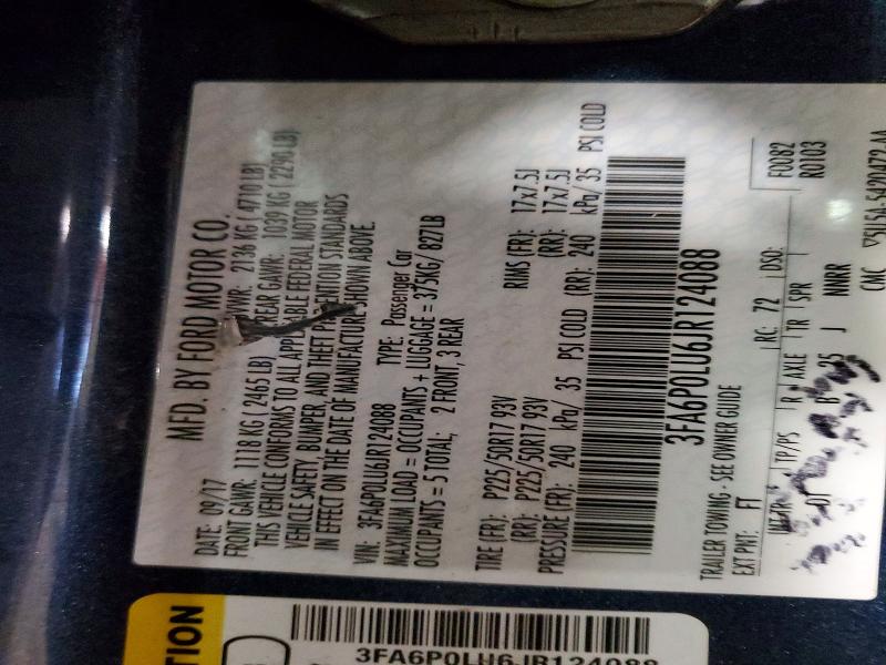 52185726 :رقم المزاد ، 3FA6P0LU6JR124088 vin ، 2018 Ford Fusion مزاد بيع