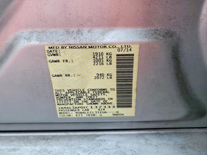 2015 Nissan Altima მანქანა იყიდება აუქციონზე, vin: 1N4AL3AP0FC137333, აუქციონის ნომერი: 53281696
