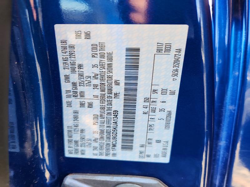 2019 Ford Escape მანქანა იყიდება აუქციონზე, vin: 1FMCU9GD5KUA13459, აუქციონის ნომერი: 54956466
