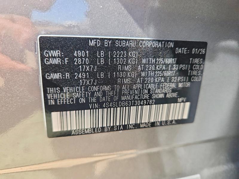 2026 Subaru Forester მანქანა იყიდება აუქციონზე, vin: 4S4SLDB63T3049782, აუქციონის ნომერი: 54717776
