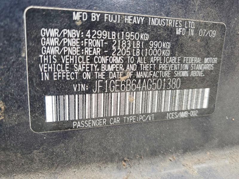 Продаж на аукціоні авто 2010 Subaru Impreza, vin: JF1GE6B64AG501380, номер лоту: 54794236