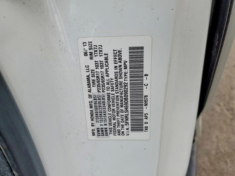 53199756 :رقم المزاد ، 5FNRL5H69DB090292 vin ، 2013 Honda Odyssey مزاد بيع