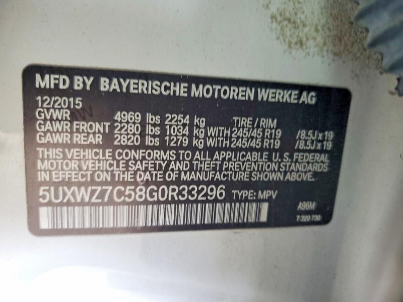 2016 Bmw X3 მანქანა იყიდება აუქციონზე, vin: 5UXWZ7C58G0R33296, აუქციონის ნომერი: 51387546
