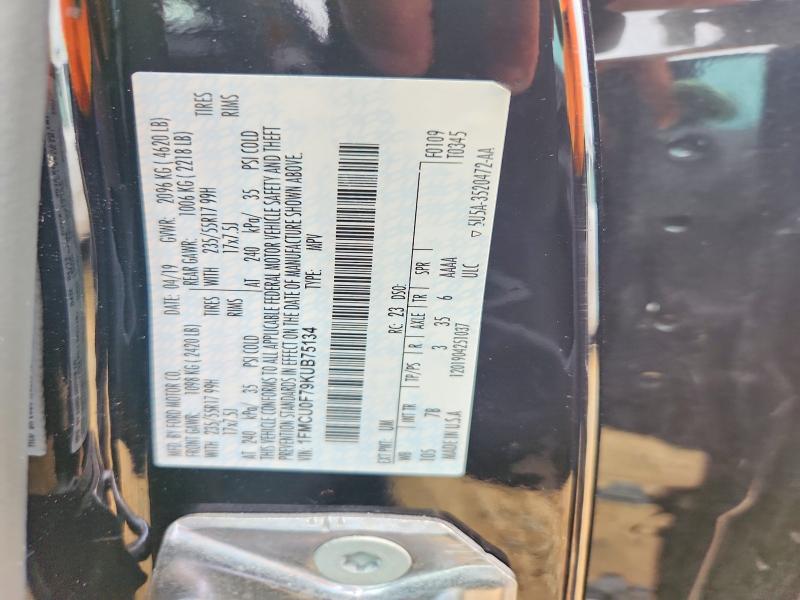 53309196 :رقم المزاد ، 1FMCU0F79KUB75134 vin ، 2019 Ford Escape مزاد بيع