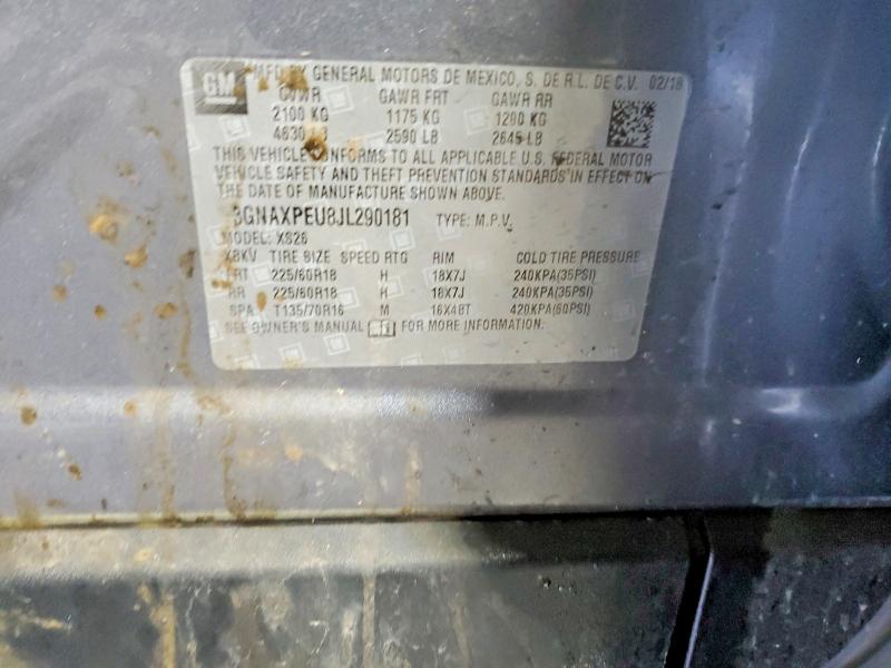 2018 Chevrolet Equinox მანქანა იყიდება აუქციონზე, vin: 3GNAXPEU8JL290181, აუქციონის ნომერი: 54335566