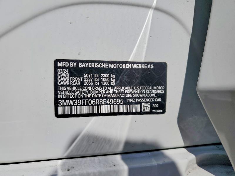 2024 Bmw 330e მანქანა იყიდება აუქციონზე, vin: 3MW39FF06R8E49695, აუქციონის ნომერი: 54206266